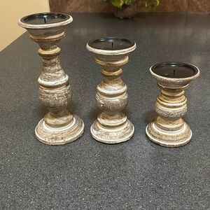 Brown Distressed Pillar Candle Holders